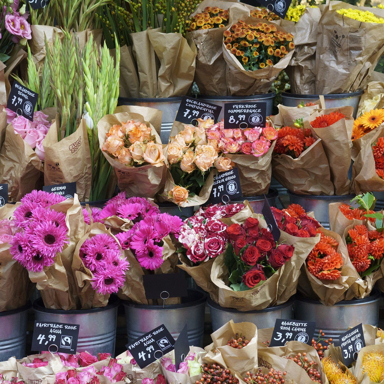 Blumen stehen zur Ausschau in einem Blumenladen