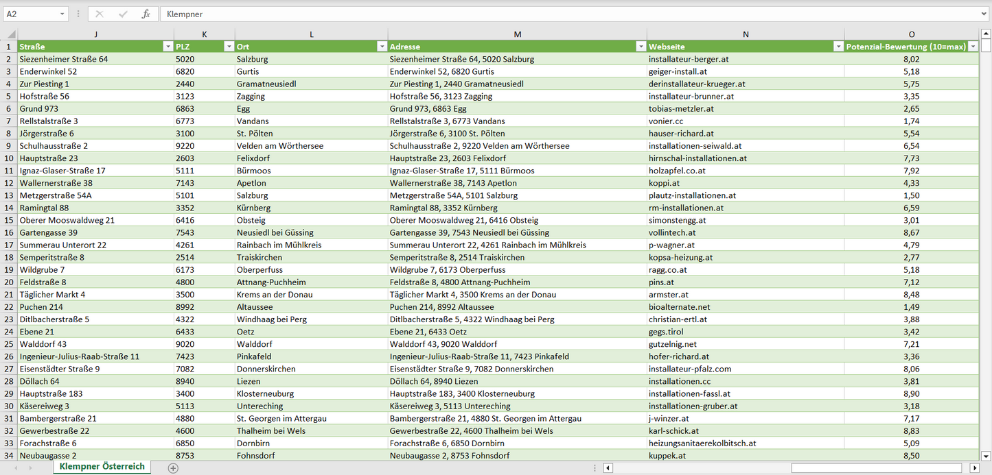 Weitere Vorschau der Liste mit den Klempner Adressen