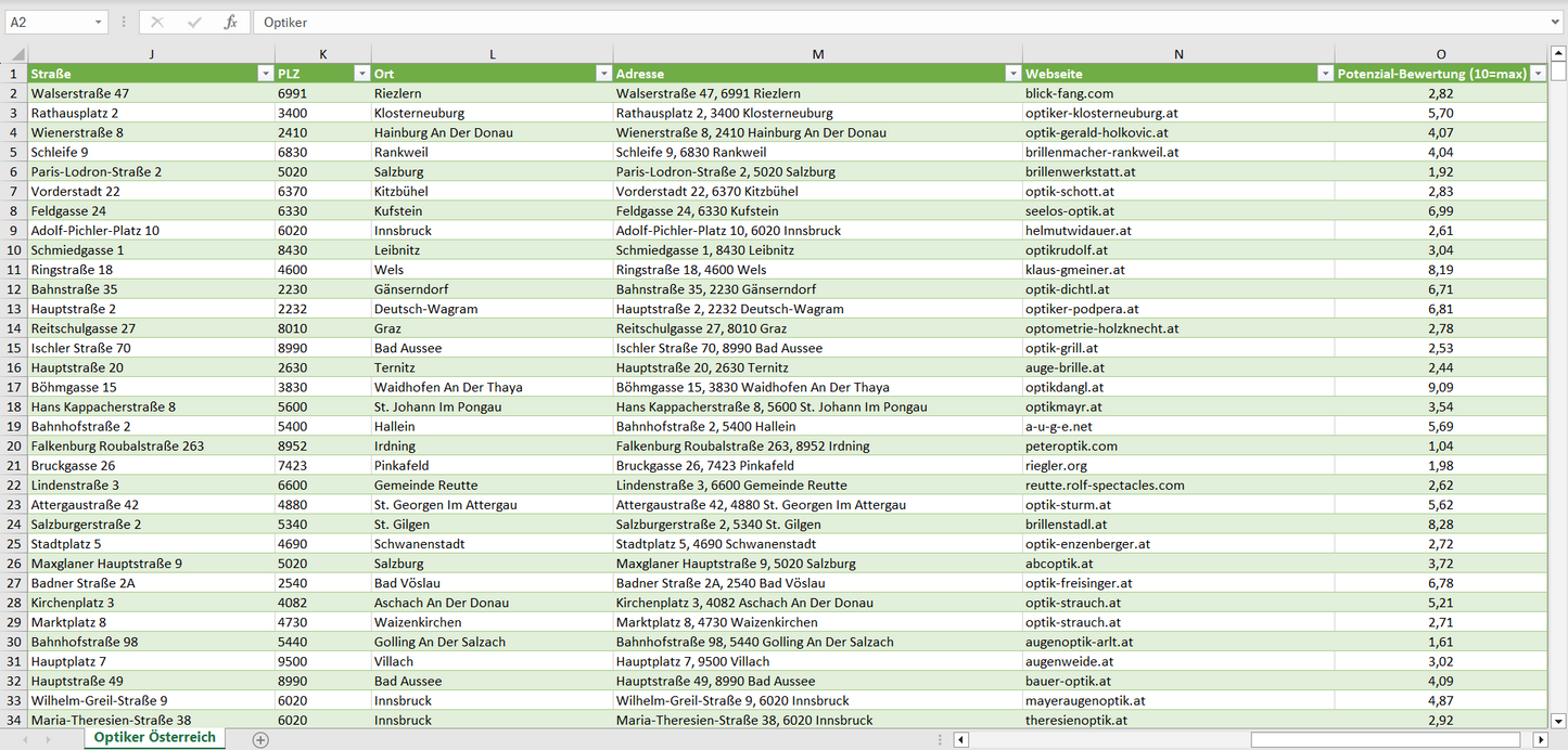 Weitere Vorschau der Liste mit den Optiker Adressen