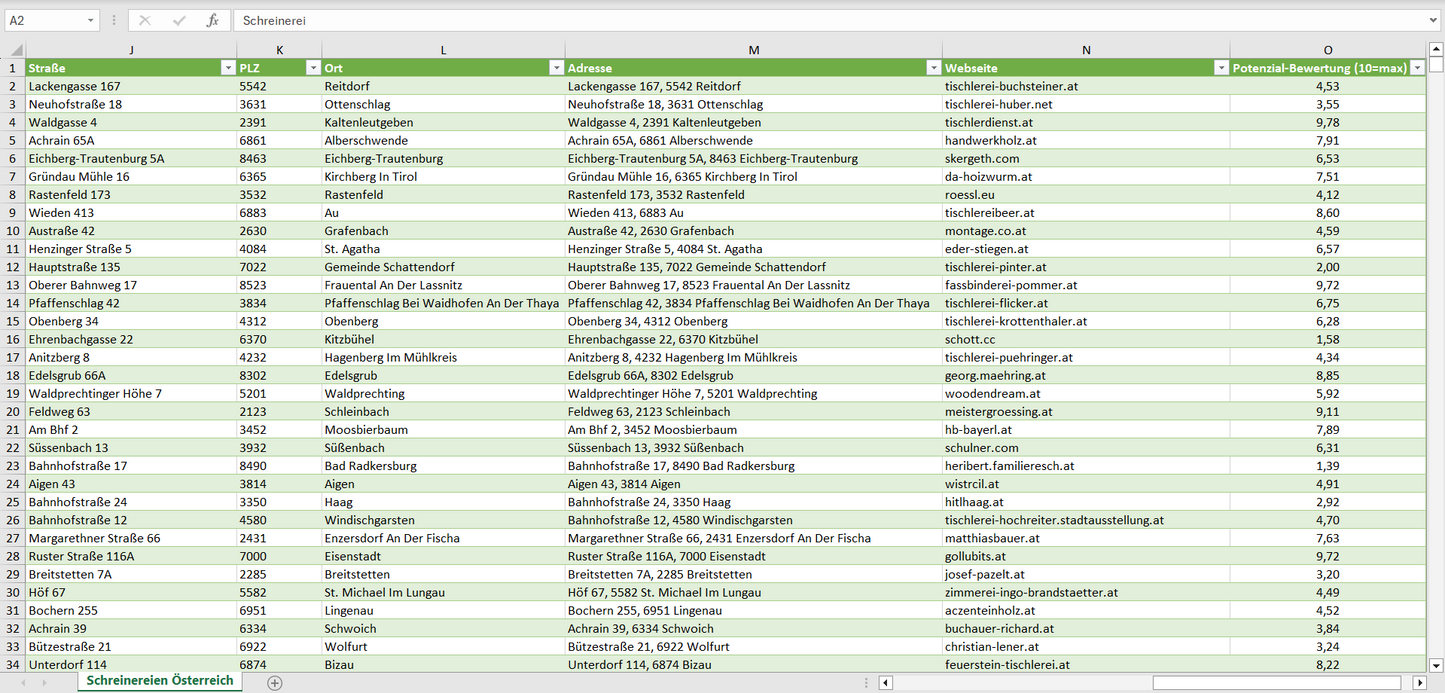 Weitere Vorschau der Liste mit den Schreinerei Adressen