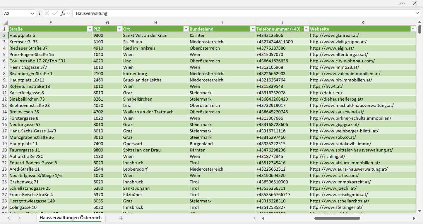 Weitere Vorschau der Liste mit den Hausverwaltungen Adressen