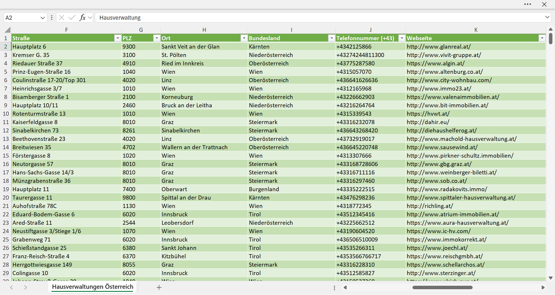 Weitere Vorschau der Liste mit den Hausverwaltungen Adressen
