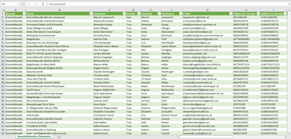 Vorschau der Liste mit den Kosmetikstudio Adressen