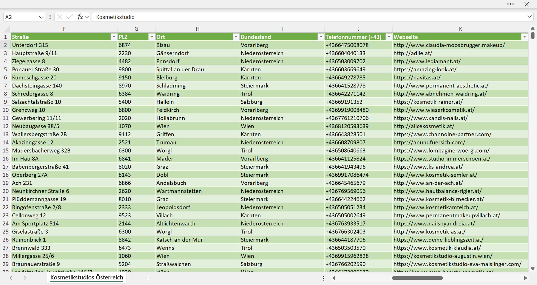 Weitere Vorschau der Liste mit den Kosmetikstudio Adressen
