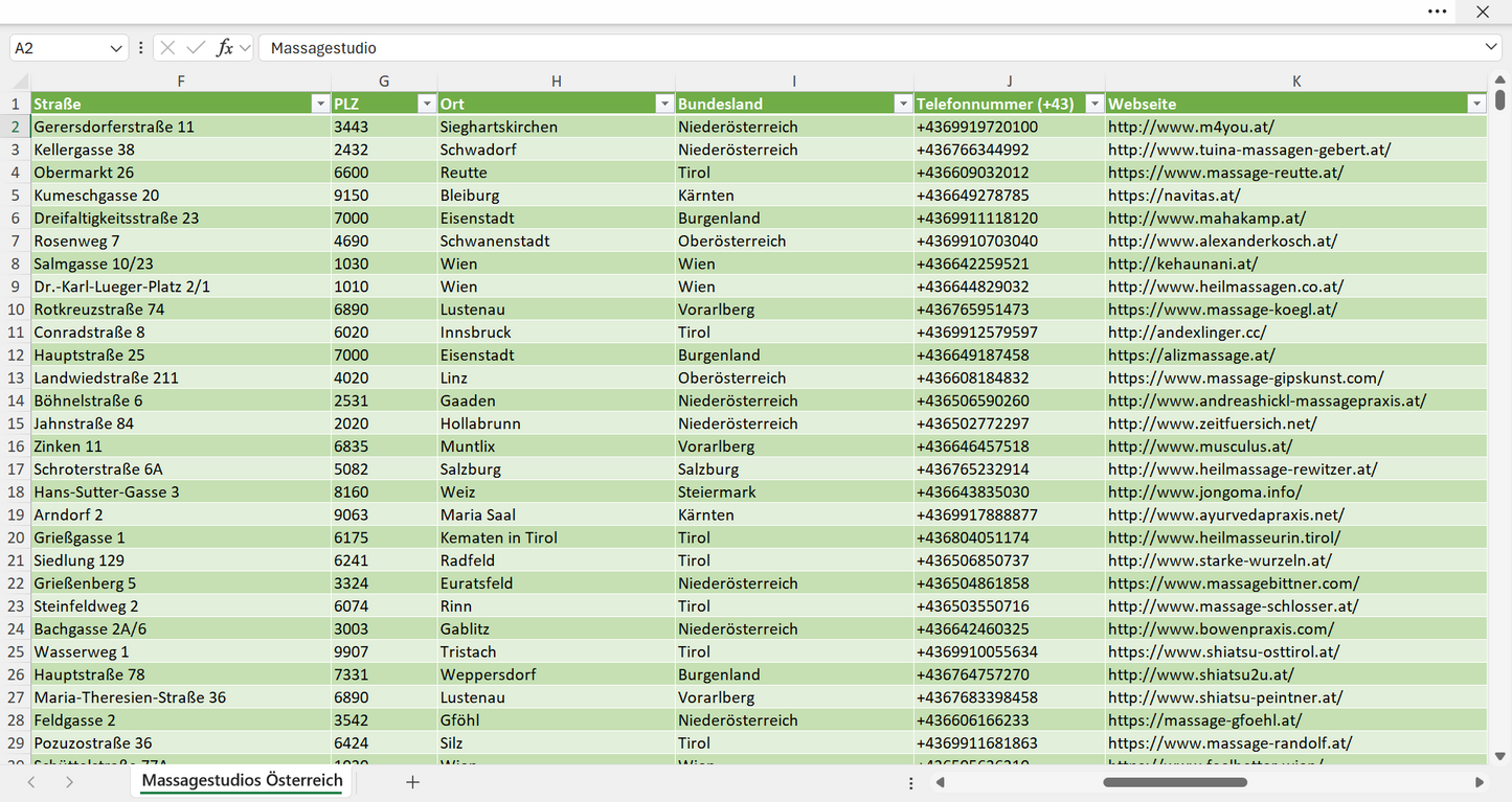Weitere Vorschau der Liste mit den Massagestudio Adressen