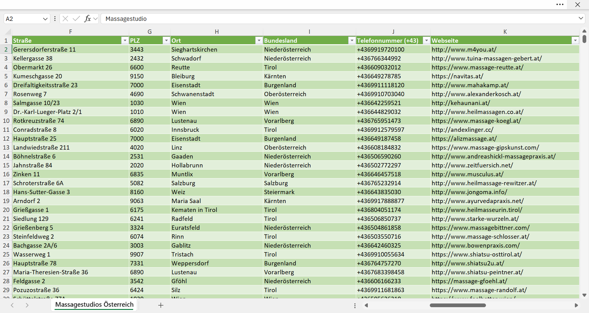 Weitere Vorschau der Liste mit den Massagestudio Adressen