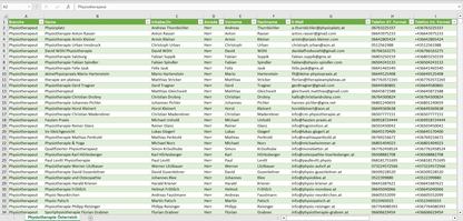 Vorschau der Liste mit den Physiotherapie Adressen