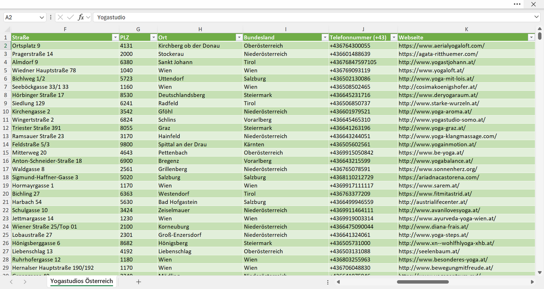 Weitere Vorschau der Liste mit den Yogastudio Adressen