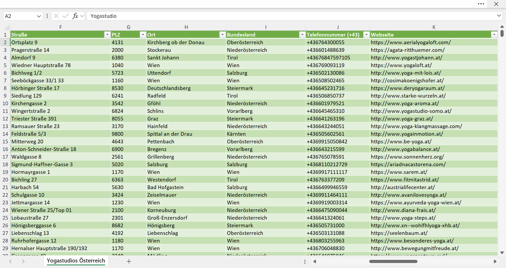Weitere Vorschau der Liste mit den Yogastudio Adressen